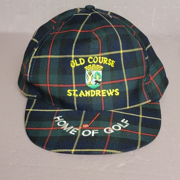 ST. ANDREWS OLD COURSE OS VELCROBACK RED, BLACK& GREEN PLAID HAT. - Picture 1 of 2
